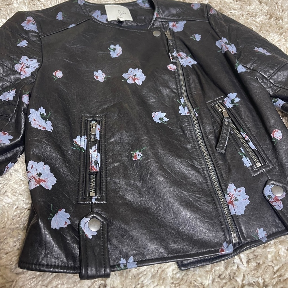 NWOT Joie Thisbe Moto Black Floral Lamb Leather Jacket Size XS - Picture 13 of 16